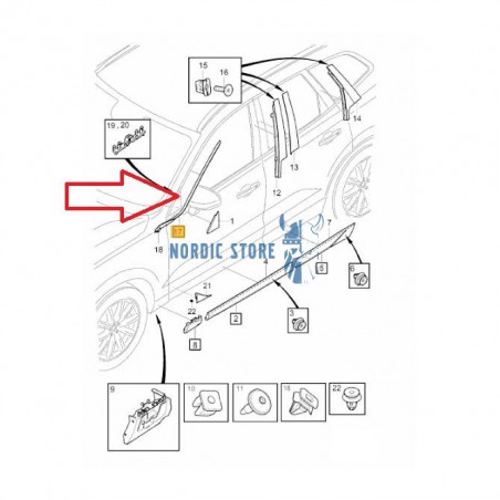 Volvo gyári alkatrészek, Volvo 32210590 bal oldali A oszlop díszléc