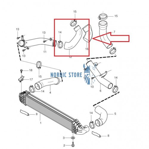 Volvo intercooler levegőcső, Thermotec DCV025TT intercooler cső Volvo T6 motorral szerelt modellekhez.