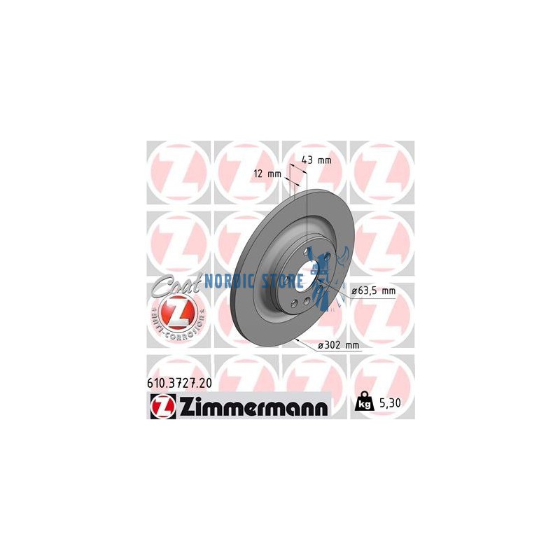 Volvo alkatrészek, Zimmermann 610.3727.20 302 mm hátsó féktárcsa