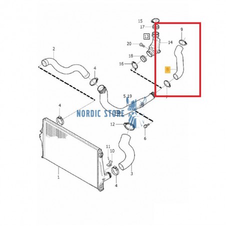 Volvo alkatrészek, Gates 09-0847 intercoolercső robbantott rajz.